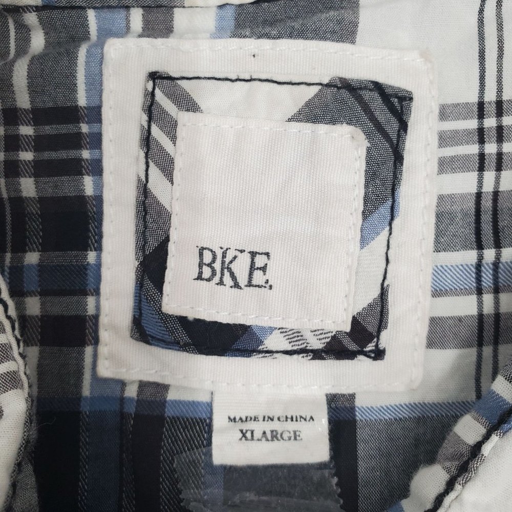 BKE Men's Slim Fit Stretch Blue/Gray Plaid Snap Front Long Sleeve Shirt X-Large - Picture 10 of 12